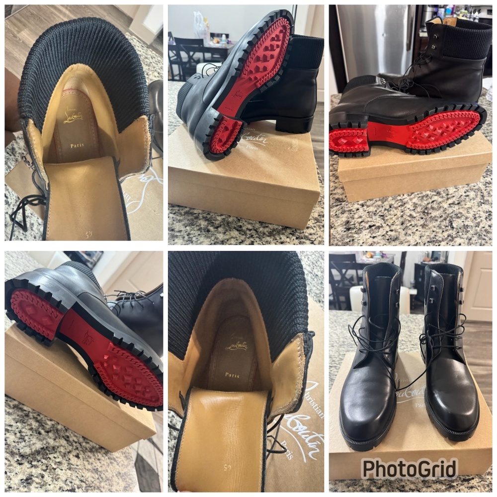 Christian Louboutin Men's Trapman Red Sole Leather Combat Boots